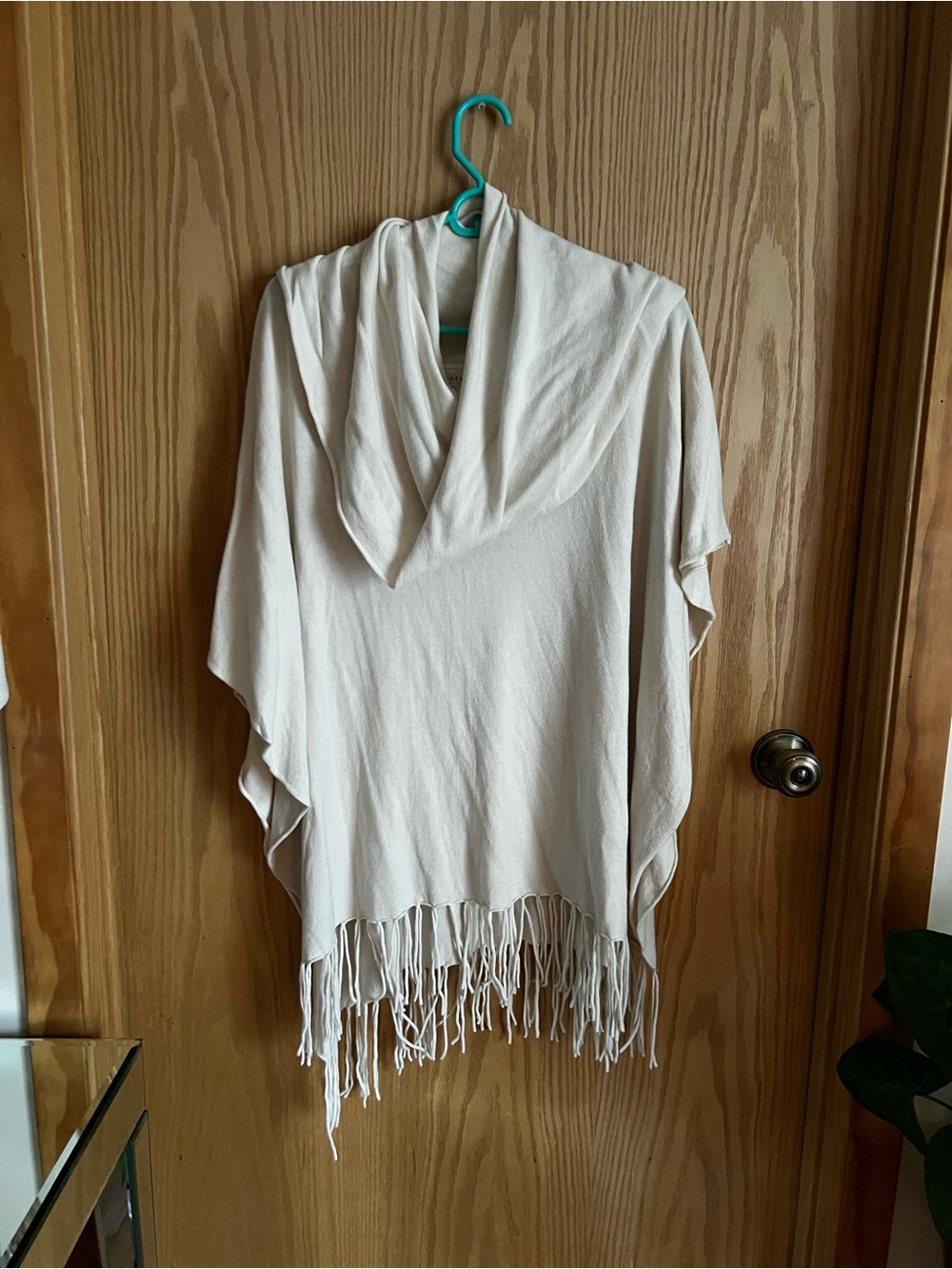 Lovestitch Women’s Bohemian Cowl Neck Fringe Poncho Sweater One Size Off White